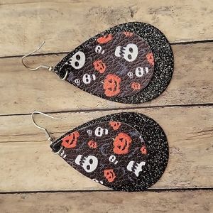 Halloween Skull and Pumpkin Faux Leather Earrings